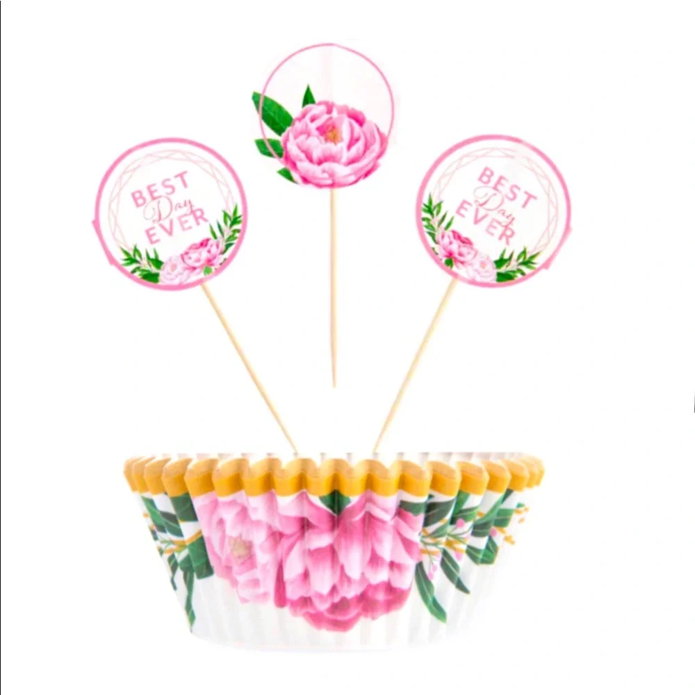 Celebrate It Pink Peony “Best Day Ever” Cupcake Cups & Toppers Set